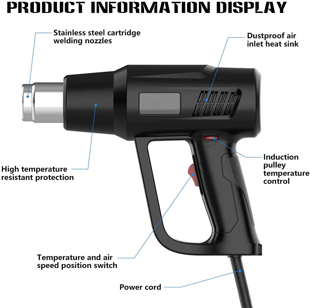Zhejiang Tianyu industry Co. Ltd Supplier Factory Manufacturer Manufacturing and Supply Temperature-Control 1400W Hot Air Gun TQR-85B Series Two step Switch Airflow Control Heat Gun
