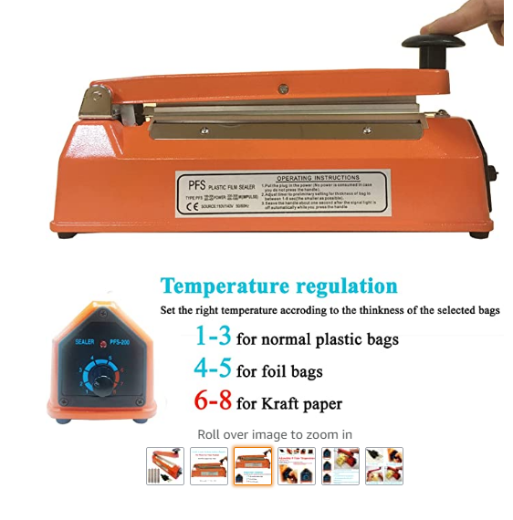 Zhejiang Tianyu industry Co. Ltd Supplier Factory Manufacturer Making and Supply Handheld Sealing 3.0 mm Width Impulse Plastic Film Heat Sealer PFS Series  Desktop Plastic Poly Cellophane Mylar Shrink Wrap Clip Bag Sealing Packaging Machine