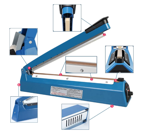 Zhejiang Tianyu industry Co. Ltd Supplier Factory Manufacturer Make and Sale Hand Operated Impulse Heat Sealer PFS Series Manual Poly Bag Heat Sealing Machine