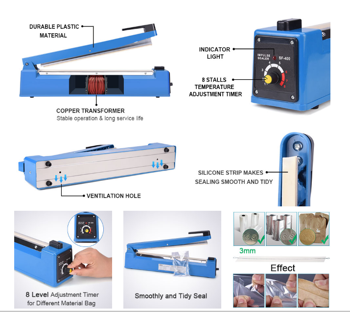 Zhejiang Tianyu Industry Co. Ltd.Supplier Factory Manufacturer Make and Supply Tabletop Impulse Sealer PFS Series Manual Plastic Bag and Poly Film Heat Sealing Machine