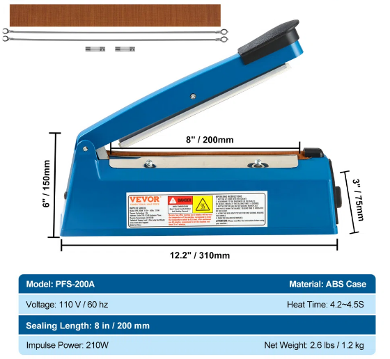 Zhejiang Tianyu Industry Co., Ltd Supplier Factory Manufacturer Make and Sale Impulse Sealer Plastic ABS Shell PFS-Series Hand Make Plastic Bag Heat Sealing Machine