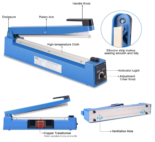 Zhejiang Tianyu Industry Co. Ltd.Supplier Factory Manufacturer Manufacture and Supply Hand Plastic Bag Sealing Machine Plastic (ABS) Body PFS Series Manual Impulse Heat Sealer