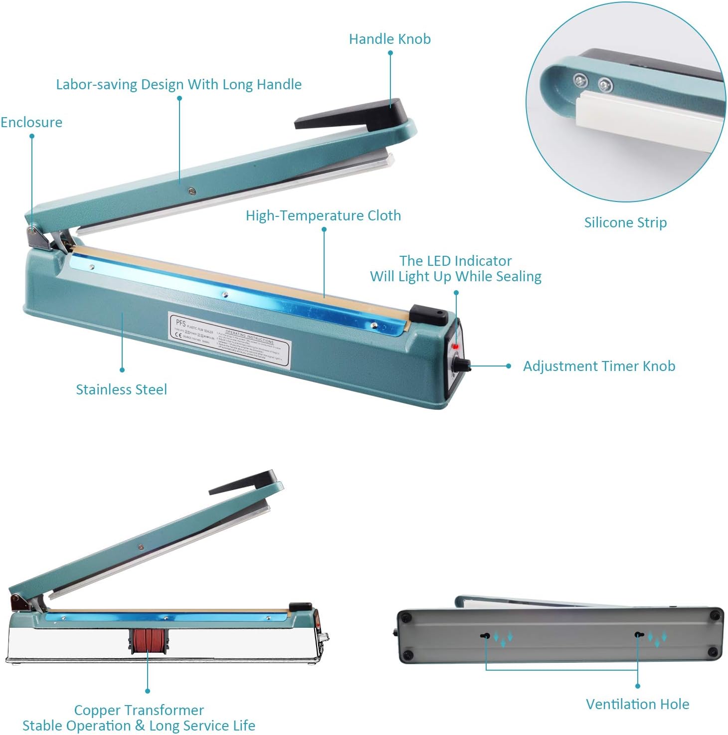 Zhejiang Tianyu Industry Co. Ltd. Supplier Factory Manufacturer Supply Impulse Heat Sealer Iron Case FS-Series Hand Plastic Bag Sealing Machine