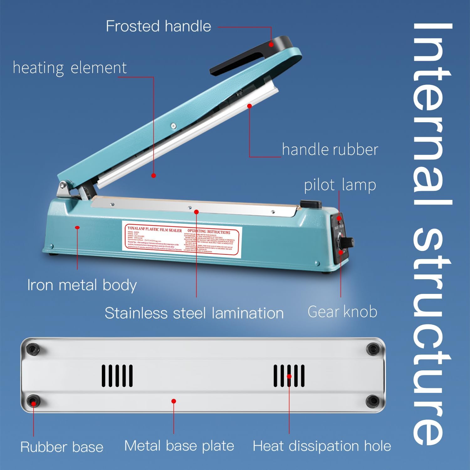 Zhejiang Tianyu Industry Co. ,Ltd Supplier Factory Manufacturer Make and Supply Impulse Heat Sealers Hand Iron Case FS-Series PE PP PVC Films and Bags Sealing Machines