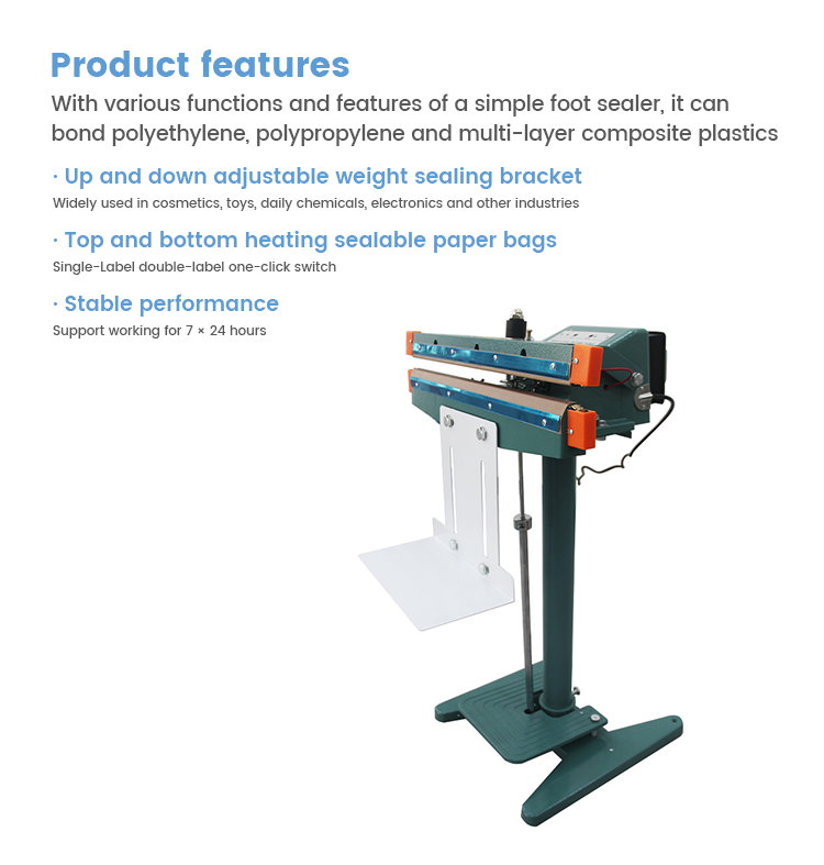 Zhejiang Tianyu Industry Co., Ltd Supplier Factory Manufacturer Make and Supply Foot Impulse Sealer Foot Pedal PFS-Series Poly Pouch and Plastic Bag Sealing Machine