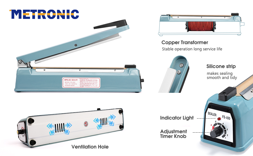Zhejiang Tianyu Industry Co. Ltd. Supplier Factory Manufacturer Make and Export Impulse Food Sealer Iron Case FS-Series Hand Pressure Plastic Bag Heat Sealing Machine
