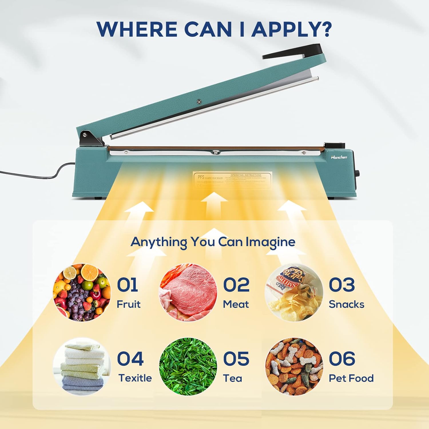 Zhejiang Tianyu Industry Co. ,Ltd Supplier Factory Manufacturer Make and Export Heat Sealers Iron Body FS-Series Hand Food Plastic Bag Heat Packing Machines