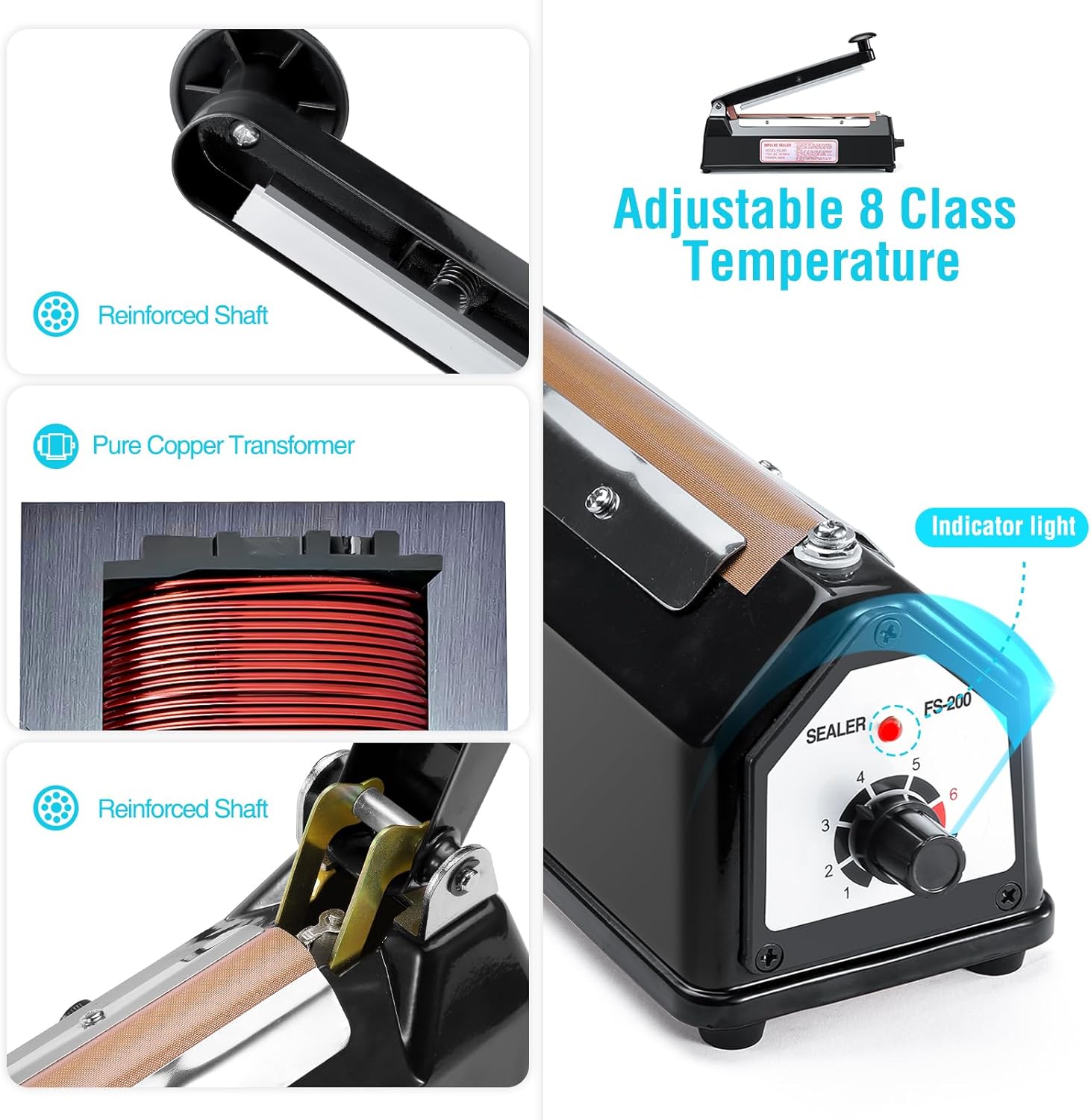 Zhejiang Tianyu Industry Co. ,Ltd Supplier Factory Manufacturer Make and Supply Impulse Bag Sealer Iron Case FS-Series Plastic Film Heat Sealing Machine