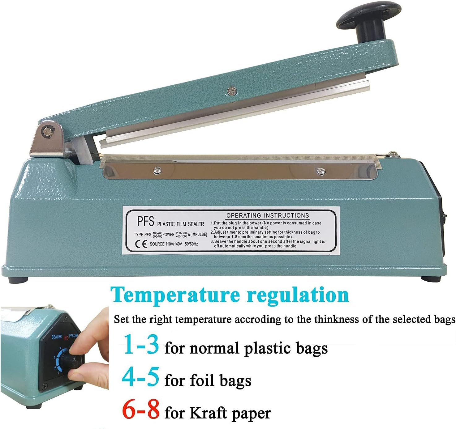 Zhejiang Tianyu Industry Co., Ltd. Supplier Factory Manufacturer Make and Export Portable Plastic Bag Sealing Machine Aluminum Case AFS-Series Impulse Heat Hand Pressure Sealer